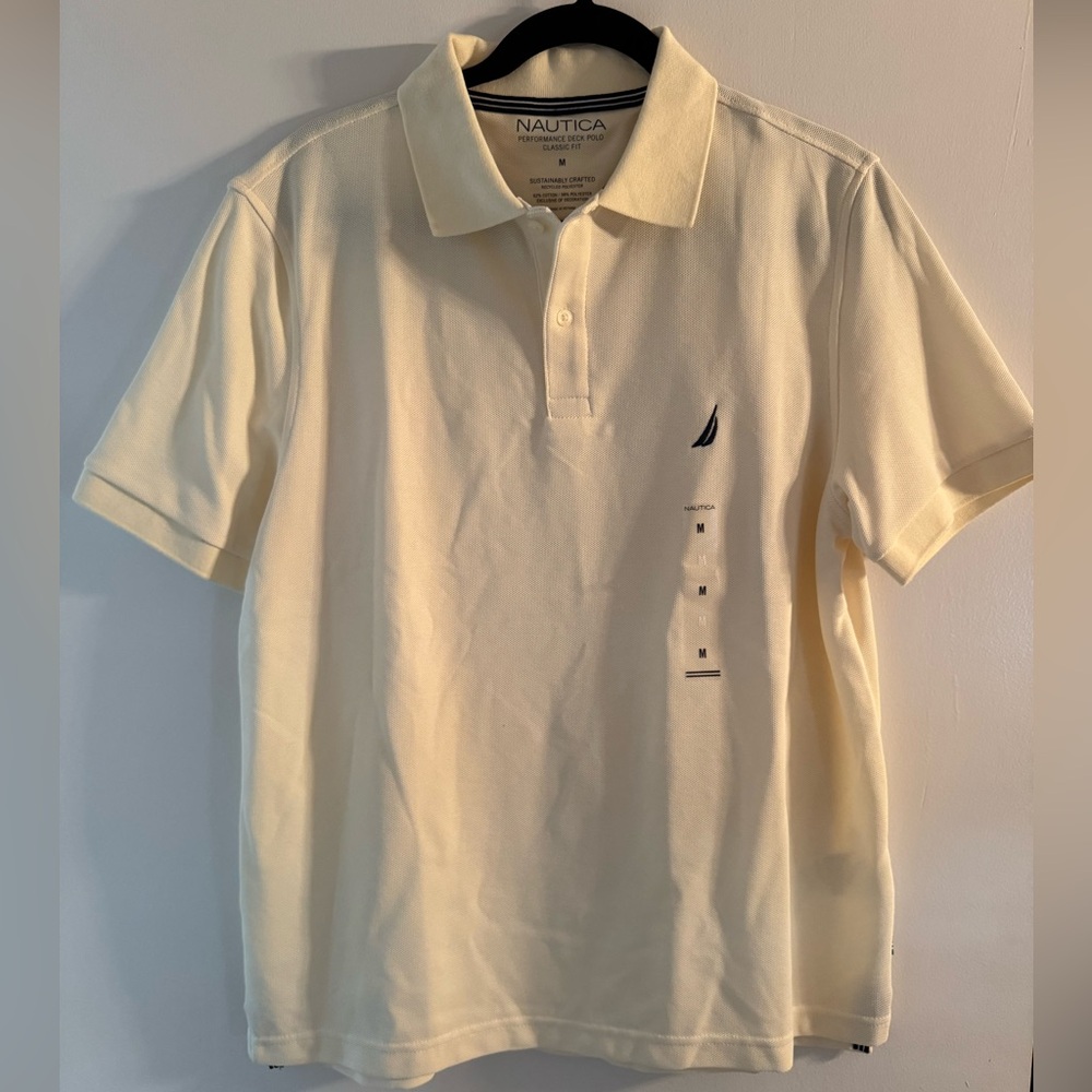 Nautica Men’s Light Yellow Polo with Navy Sail Logo